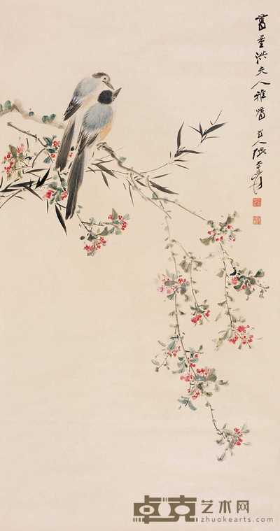 张大千  桃梢双侣 立轴 123×84.5cm